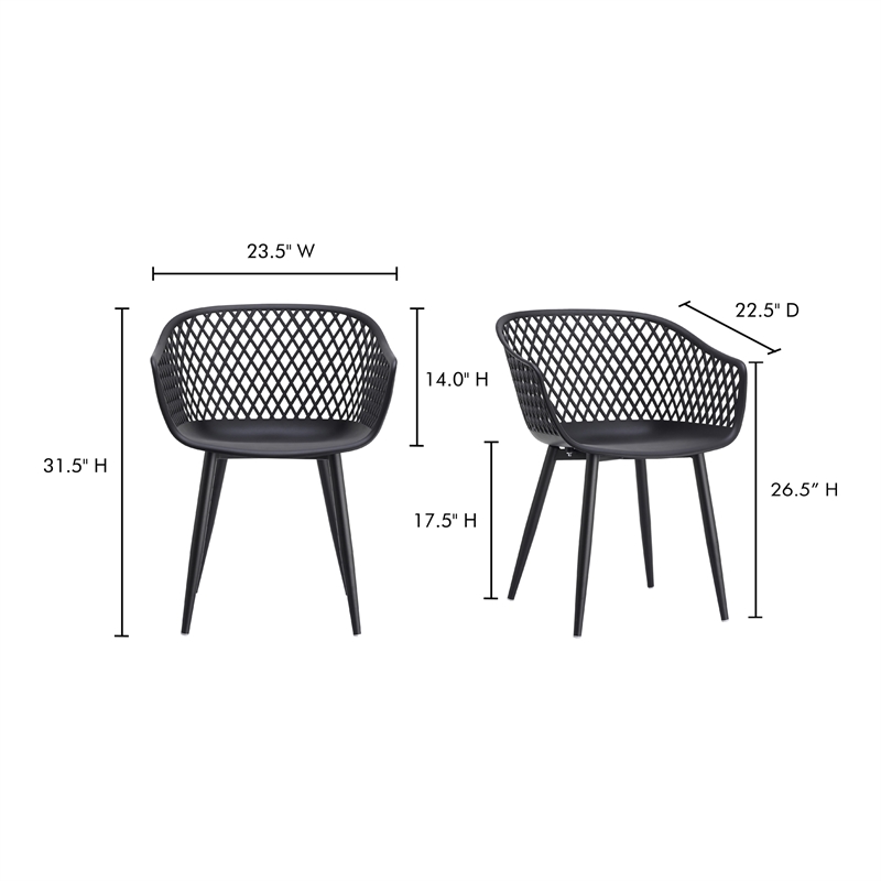 Pemberly Row Contemporary Plastic Outdoor Chairs in Black (Set of 2)