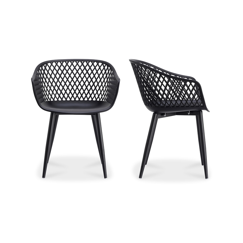 Pemberly Row Contemporary Plastic Outdoor Chairs in Black (Set of 2)