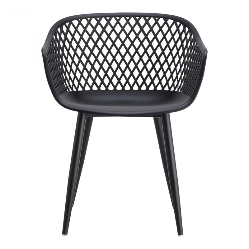 Pemberly Row Contemporary Plastic Outdoor Chairs in Black (Set of 2)