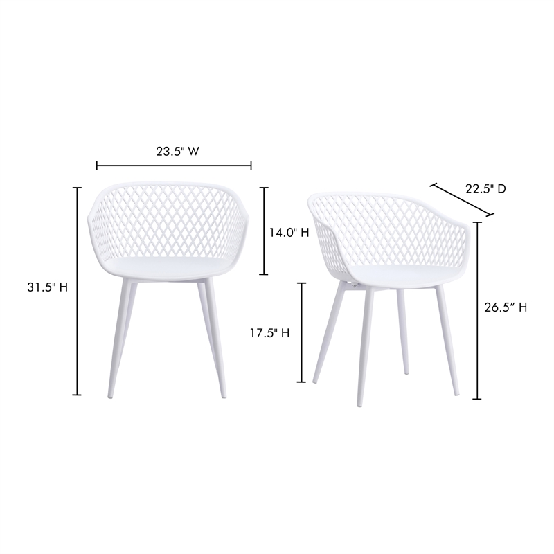 Pemberly Row Contemporary Plastic Outdoor Chairs in White (Set of 2)