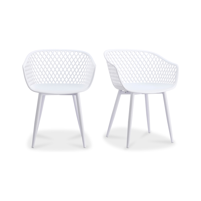 Pemberly Row Contemporary Plastic Outdoor Chairs in White (Set of 2)