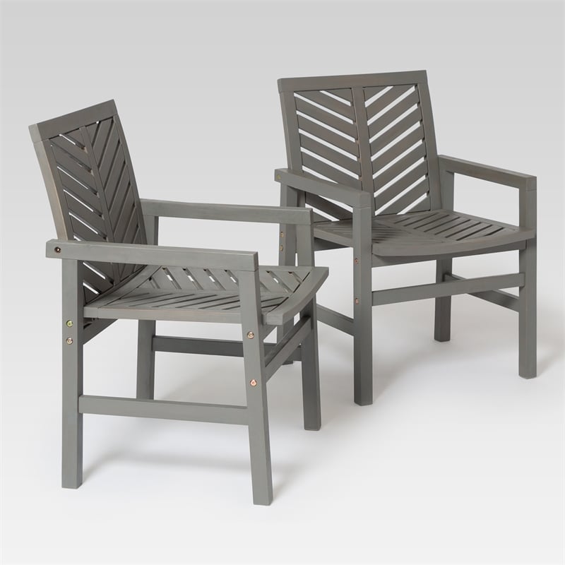 Pemberly Row Outdoor Wood Chevron Patio Chair in Gray Wash (Set of 2)