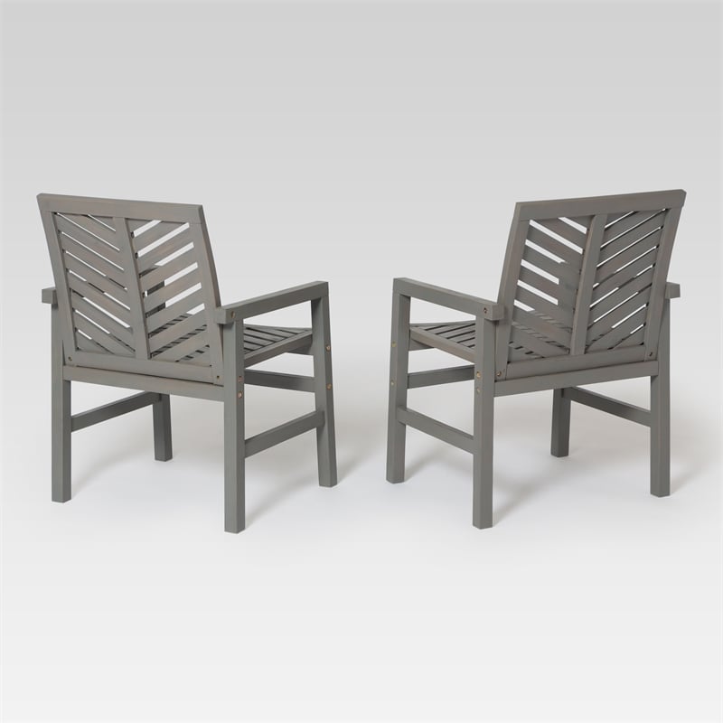 Pemberly Row Outdoor Wood Chevron Patio Chair in Gray Wash (Set of 2)