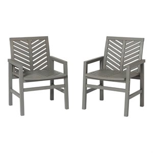 Pemberly Row Outdoor Wood Chevron Patio Chair in Gray Wash (Set of 2)