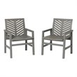Pemberly Row Outdoor Wood Chevron Patio Chair in Gray Wash (Set of 2)