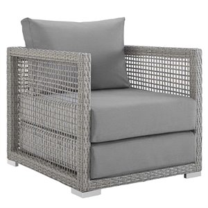 Pemberly Row 15.5&quot Rattan & Fabric Outdoor Patio Armchair in Gray Finish
