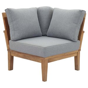 Pemberly Row Modern Wood Outdoor Teak Corner Chair in Natural/Gray