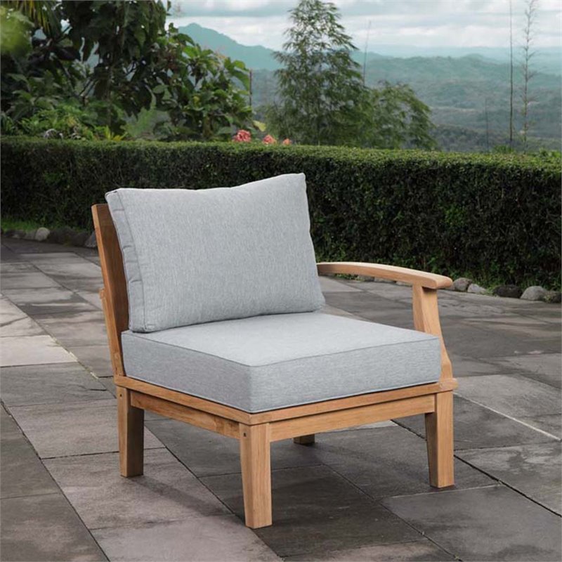 Pemberly Row Wood Outdoor Teak Right-Facing Chair in Natural/Gray