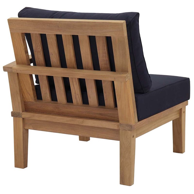 Pemberly Row Wood Outdoor Teak Right-Facing Chair in Natural/Navy