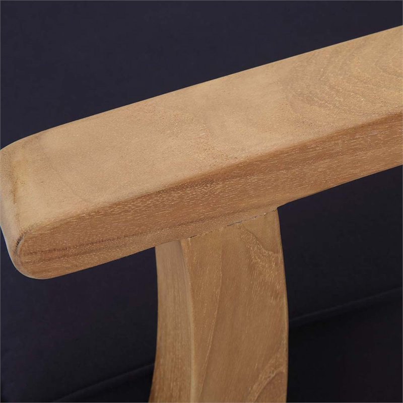 Pemberly Row Wood Outdoor Teak Right-Facing Chair in Natural/Navy