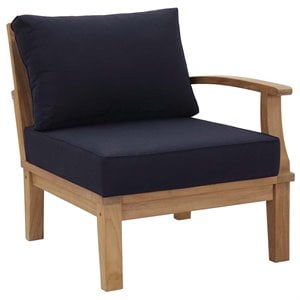 Pemberly Row Wood Outdoor Teak Right-Facing Chair in Natural/Navy