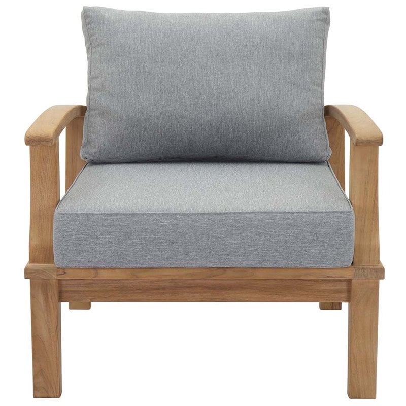 Pemberly Row Modern Wood Outdoor Teak Armchair in Natural/Gray