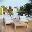 Pemberly Row 3-Piece Teak Wood Patio Set with Coffee Table in Natural/White