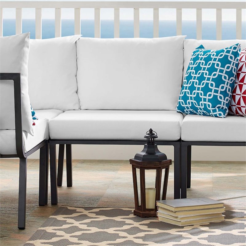 Pemberly Row Outdoor Patio Aluminum Armless Chair in Gray/White