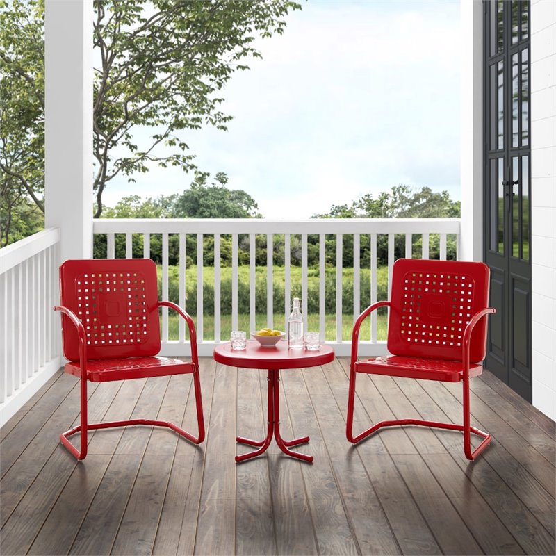 Pemberly Row 3 Piece Metal Outdoor Chair Set in Bright Red Gloss