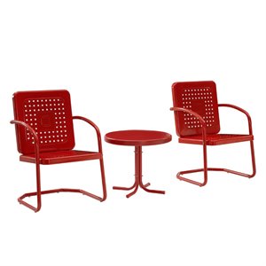 Pemberly Row 3 Piece Metal Outdoor Chair Set in Bright Red Gloss