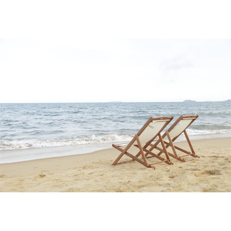 Pemberly Row Eucalyptus Wood/Polyester Sling Chair in Natural/Beige (Set of 2)