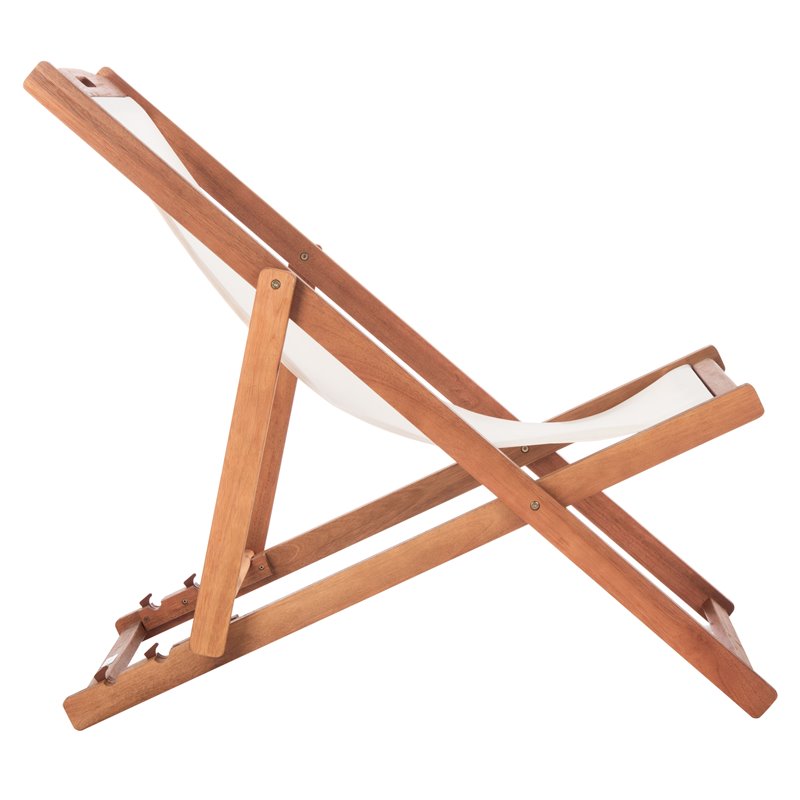 Pemberly Row Eucalyptus Wood/Polyester Sling Chair in Natural/Beige (Set of 2)