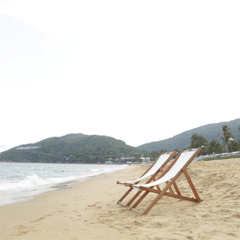 Pemberly Row Eucalyptus Wood/Polyester Sling Chair in Natural/Beige (Set of 2)