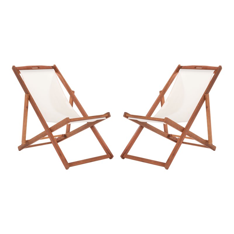 Pemberly Row Eucalyptus Wood/Polyester Sling Chair in Natural/Beige (Set of 2)