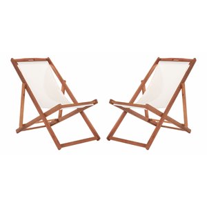Pemberly Row Eucalyptus Wood/Polyester Sling Chair in Natural/Beige (Set of 2)