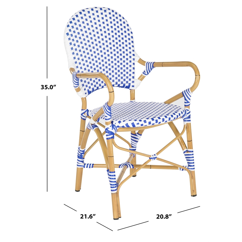 Pemberly Row Rattan Indoor/Outdoor Arm Chairs in Blue and White (Set of 2)