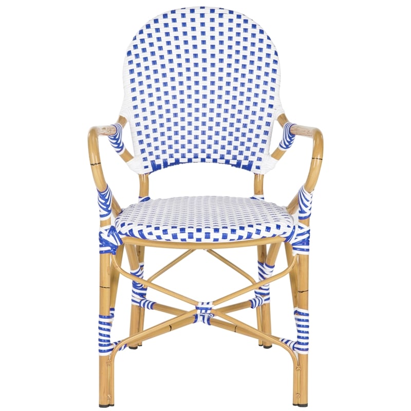 Pemberly Row Rattan Indoor/Outdoor Arm Chairs in Blue and White (Set of 2)