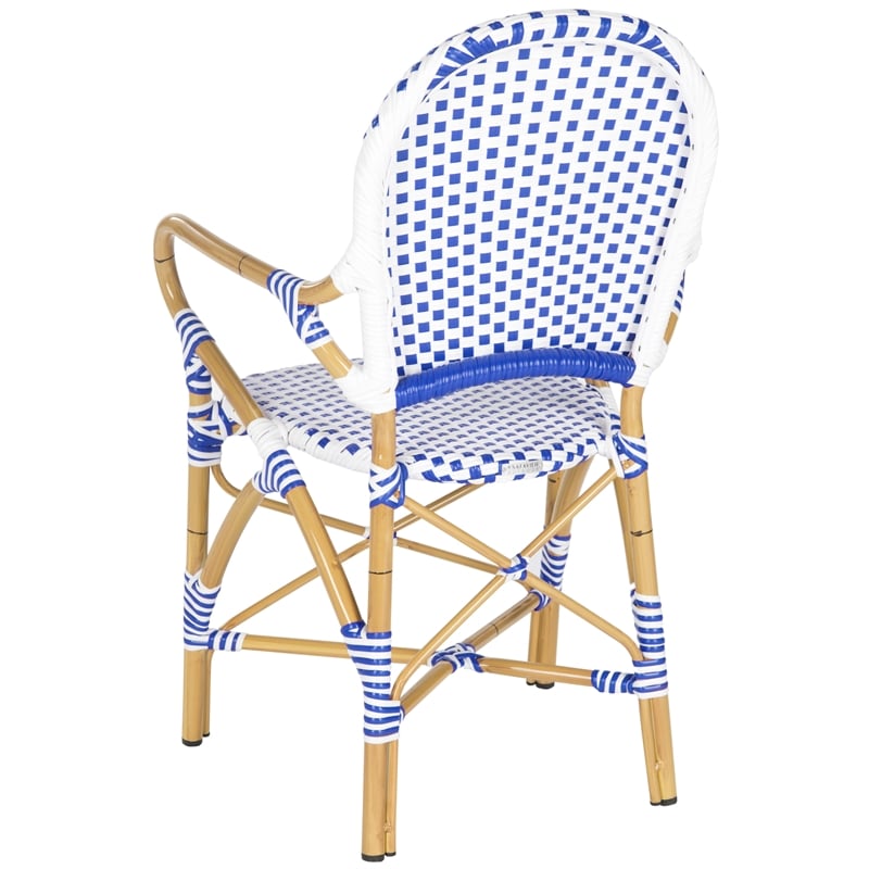 Pemberly Row Rattan Indoor/Outdoor Arm Chairs in Blue and White (Set of 2)