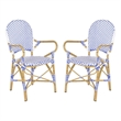 Pemberly Row Rattan Indoor/Outdoor Arm Chairs in Blue and White (Set of 2)