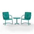 Pemberly Row 3 Piece Metal Outdoor Chair Set in Turquoise Gloss