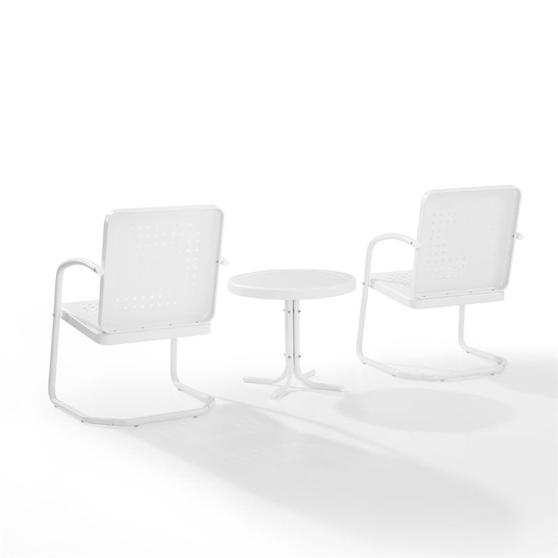 Pemberly Row Contemporary 3 Piece Metal Outdoor Chair Set in White Gloss