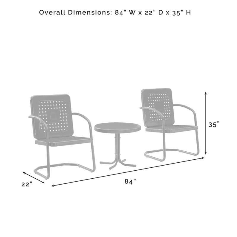 Pemberly Row Contemporary 3 Piece Metal Outdoor Chair Set in White Gloss