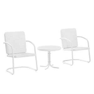 Pemberly Row Contemporary 3 Piece Metal Outdoor Chair Set in White Gloss