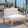 Pemberly Row Modern Solid Teak Wood Outdoor Armless Chair in Natural/White