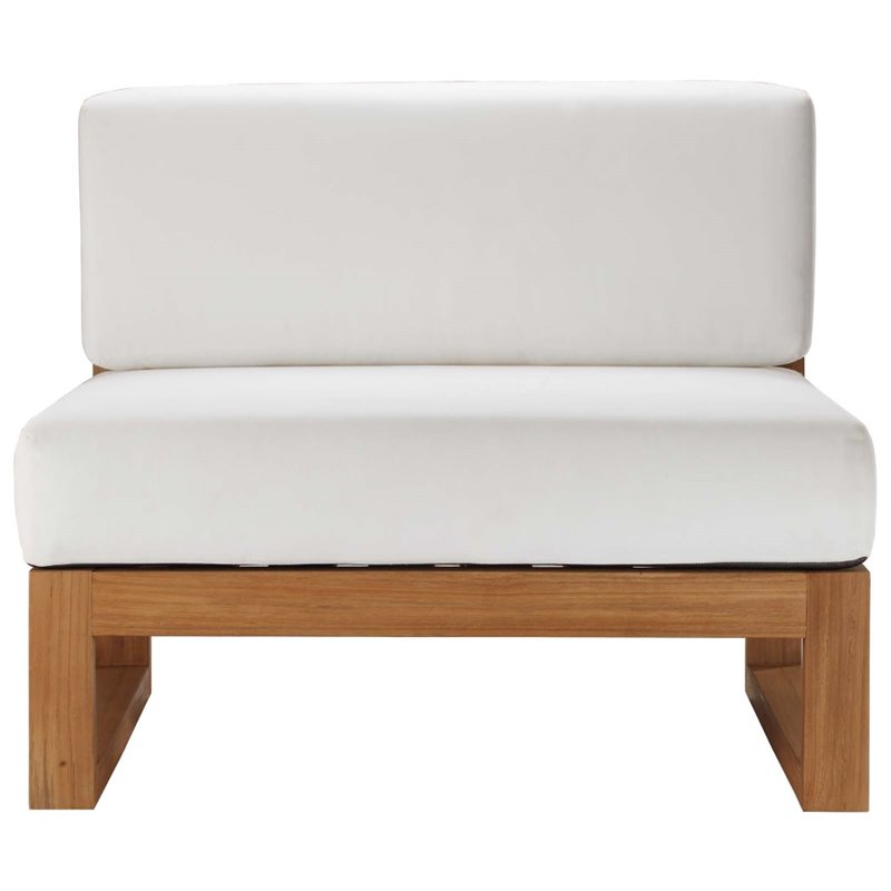 Pemberly Row Modern Solid Teak Wood Outdoor Armless Chair in Natural/White