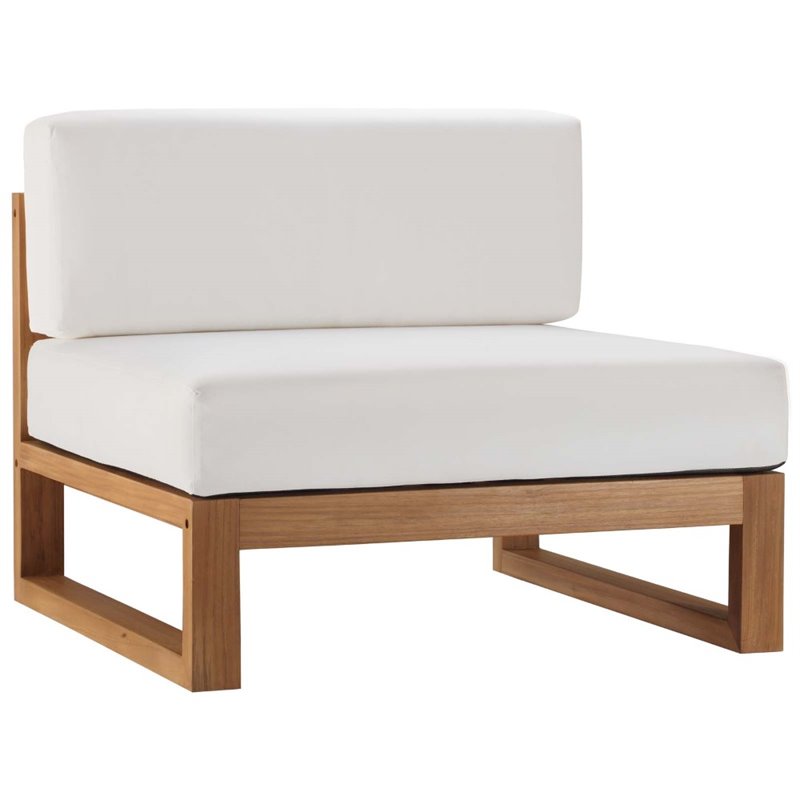 Pemberly Row Modern Solid Teak Wood Outdoor Armless Chair in Natural/White