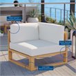 Pemberly Row Modern Solid Teak Wood Outdoor Corner Chair in Natural/White