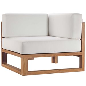 Pemberly Row Modern Solid Teak Wood Outdoor Corner Chair in Natural/White