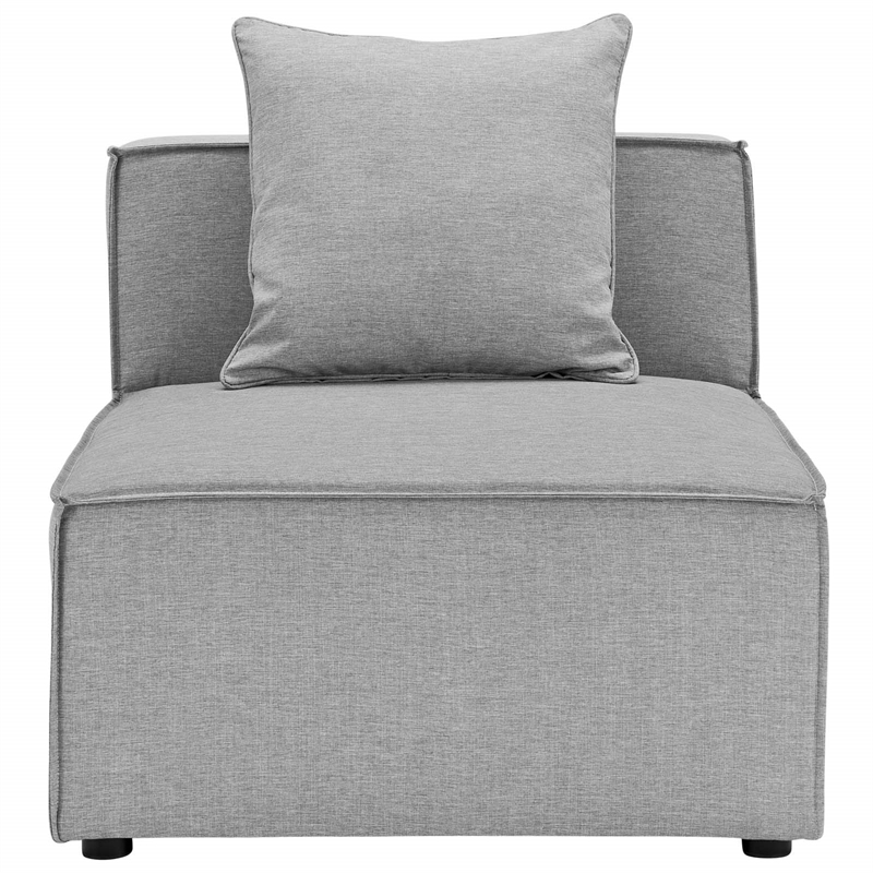 Pemberly Row Fabric Upholstered Outdoor Patio Sofa Armless Chair in Gray