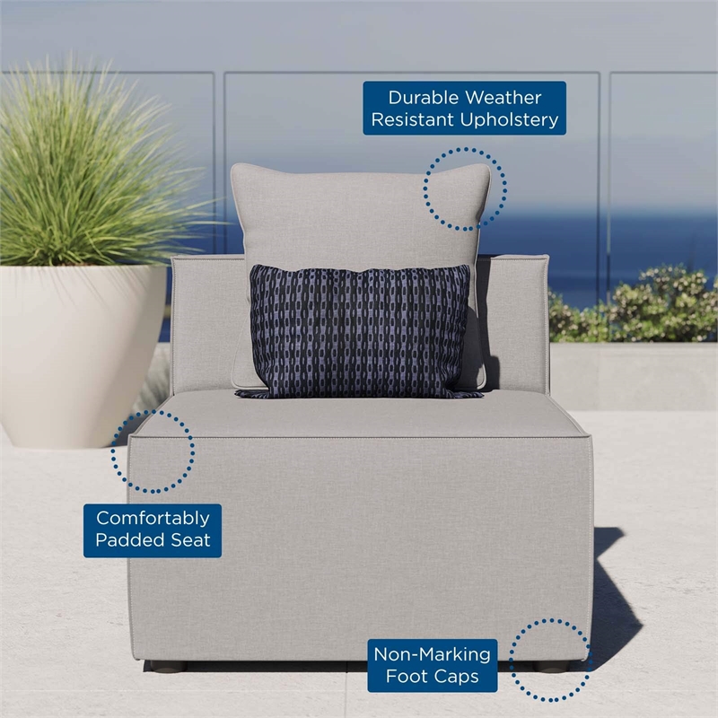 Pemberly Row Fabric Upholstered Outdoor Patio Sofa Armless Chair in Gray