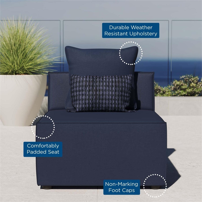 Pemberly Row Fabric Upholstered Outdoor Patio Sofa Armless Chair in Navy Blue