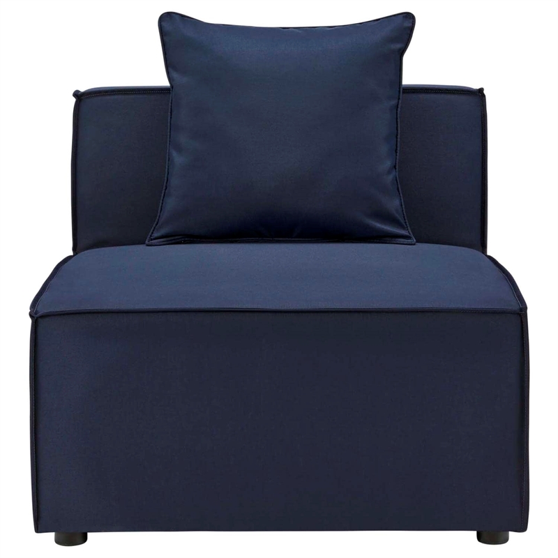 Pemberly Row Fabric Upholstered Outdoor Patio Sofa Armless Chair in Navy Blue