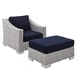 Pemberly Row 2-Piece Fabric/Rattan Patio Armchair & Ottoman Set in Gray/Navy