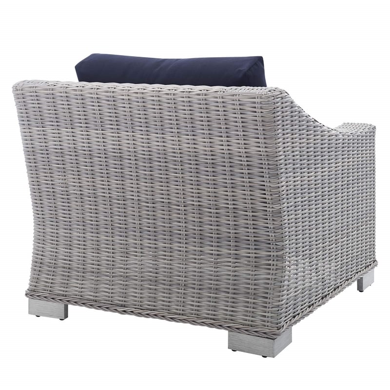 Pemberly Row 2-Piece Fabric/Rattan Patio Armchair & Ottoman Set in Gray/Navy
