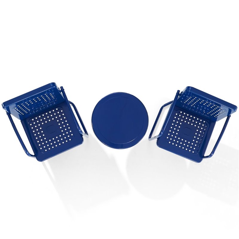 Pemberly Row 3 Piece Metal Patio Conversation Set in Navy and White