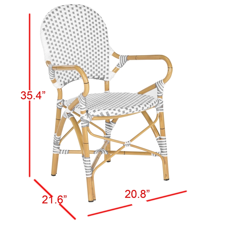 Pemberly Row Rattan Indoor/Outdoor Arm Chairs in Gray and White (Set of 2)