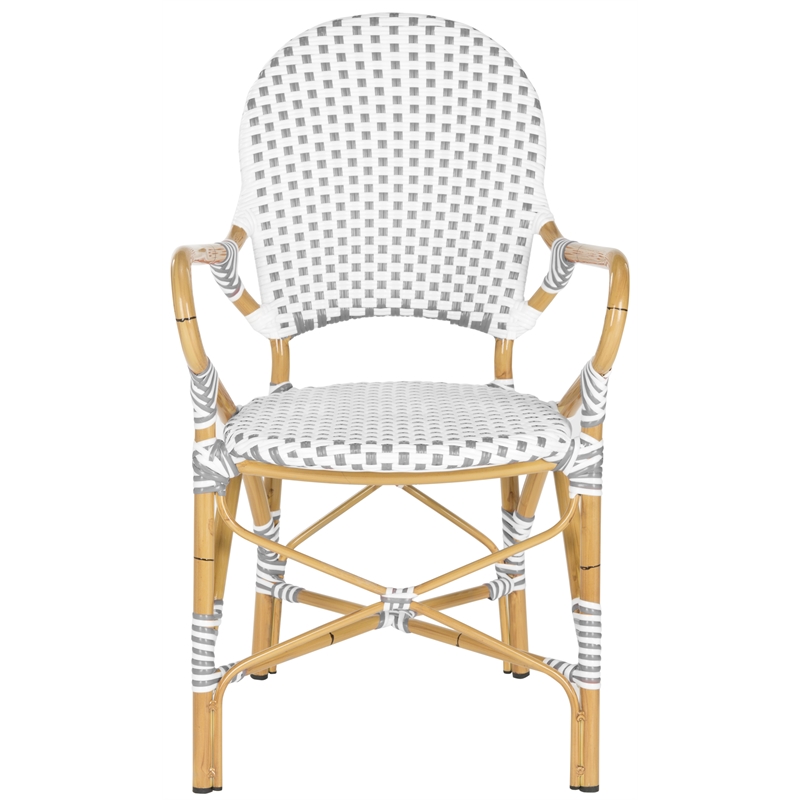Pemberly Row Rattan Indoor/Outdoor Arm Chairs in Gray and White (Set of 2)