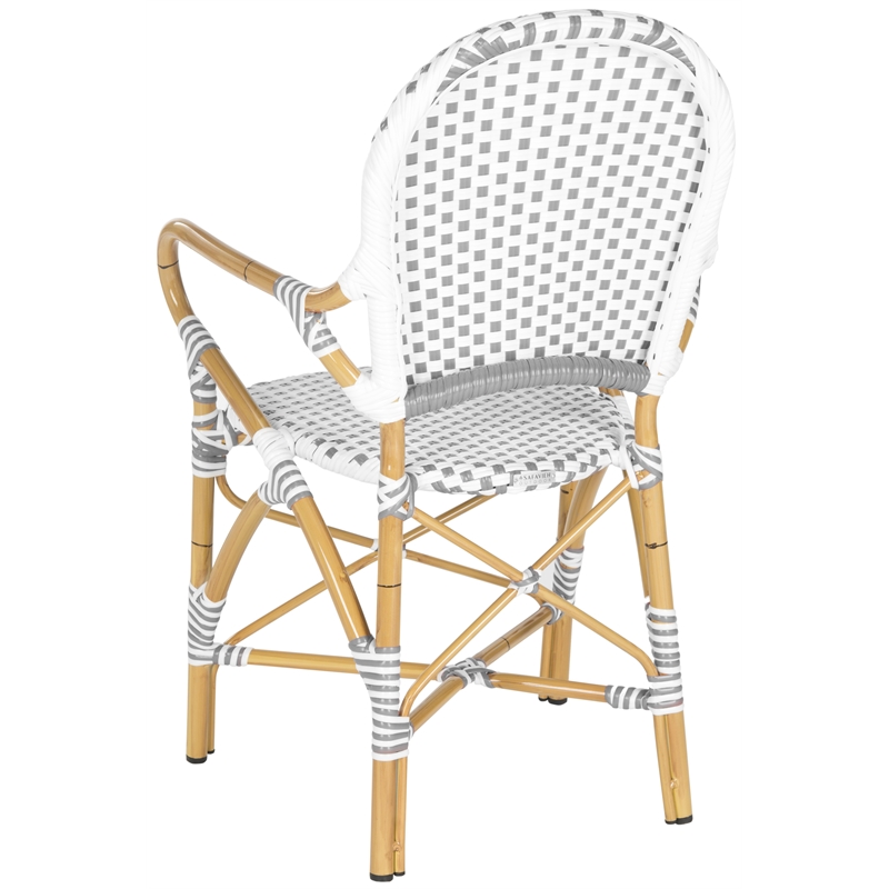 Pemberly Row Rattan Indoor/Outdoor Arm Chairs in Gray and White (Set of 2)