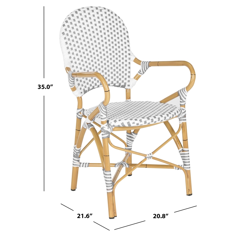 Pemberly Row Rattan Indoor/Outdoor Arm Chairs in Gray and White (Set of 2)