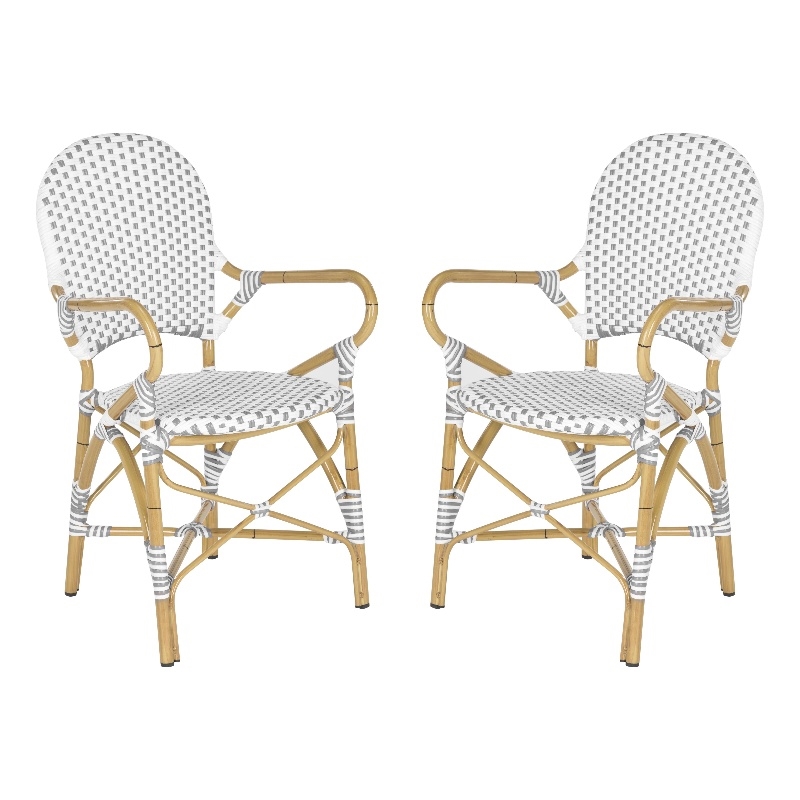 Pemberly Row Rattan Indoor/Outdoor Arm Chairs in Gray and White (Set of 2)